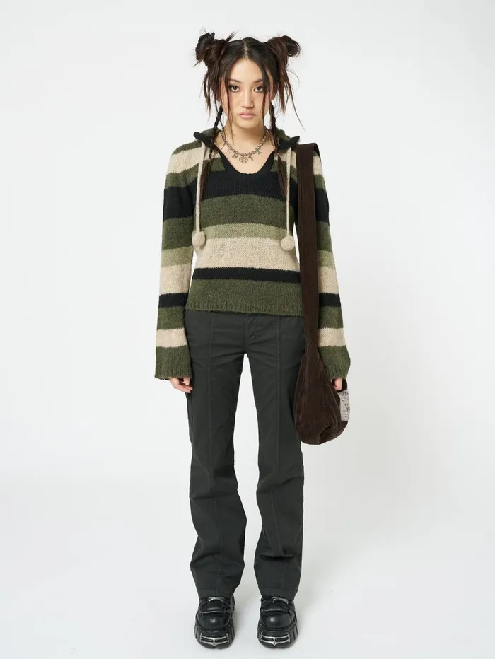 Women Minga London Sweaters and Hoodies Moss Stripes Knitted Hoodie