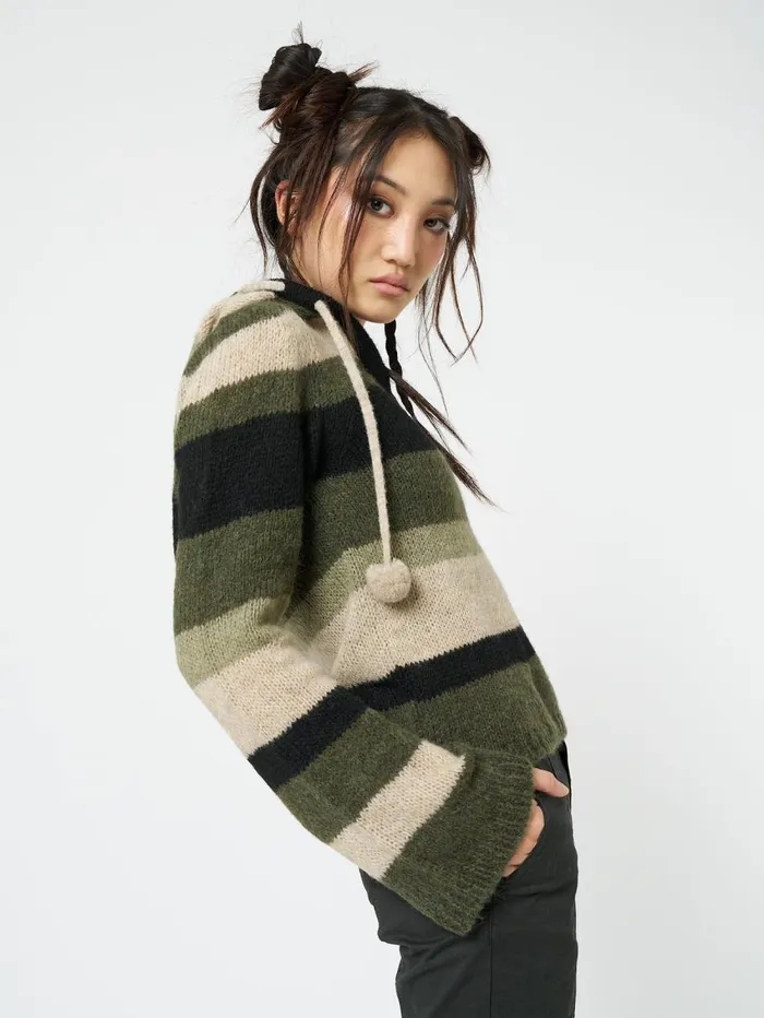 Women Minga London Sweaters and Hoodies Moss Stripes Knitted Hoodie