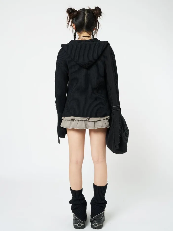 Women Minga London Sweaters and Hoodies Nixie Black Lace Up Cardigan