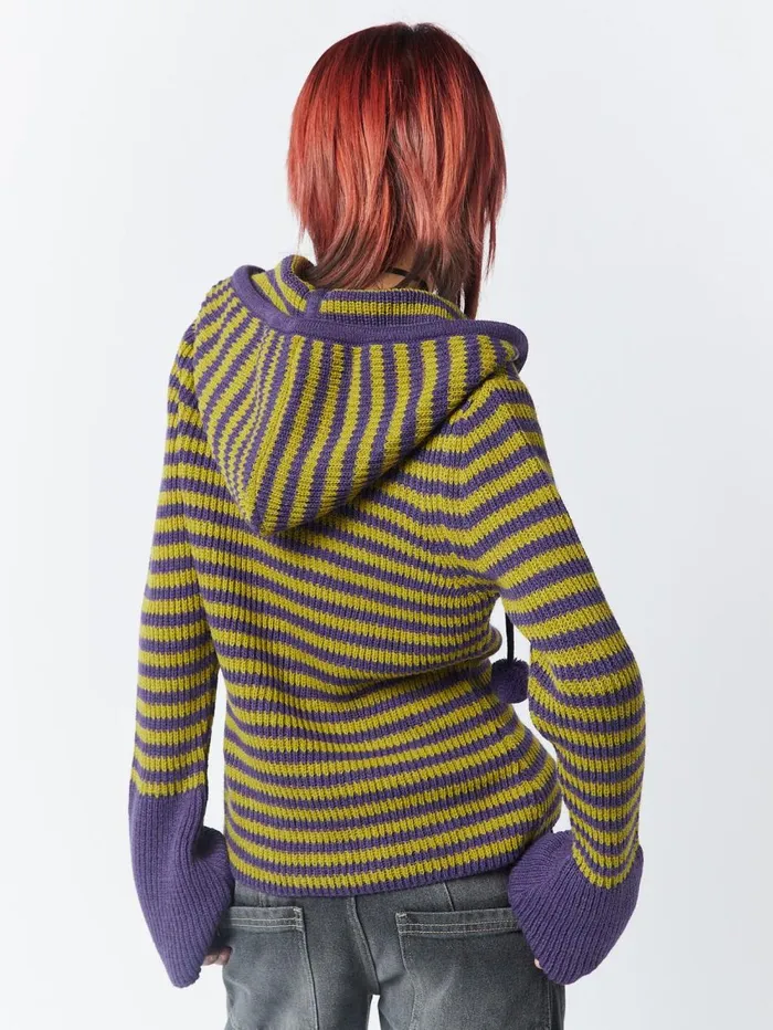 Women Minga London Sweaters and Hoodies Paige Yellow and Purple Knitted Hoodie