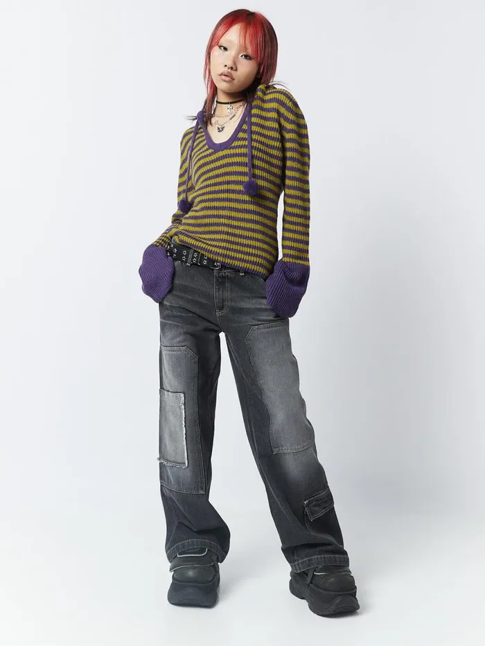 Women Minga London Sweaters and Hoodies Paige Yellow and Purple Knitted Hoodie