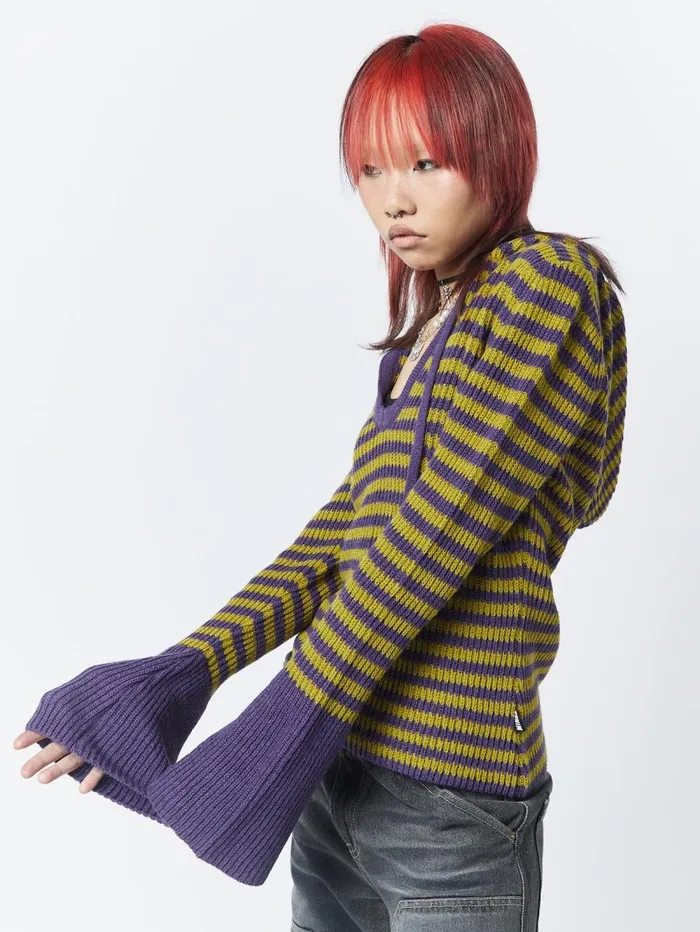 Women Minga London Sweaters and Hoodies Paige Yellow and Purple Knitted Hoodie