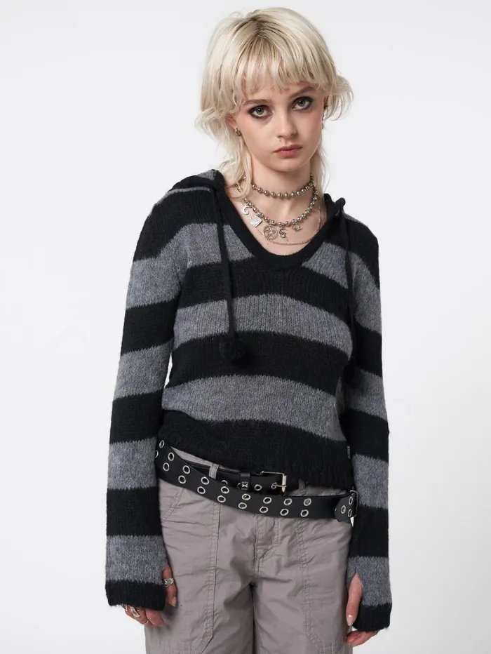 Women Minga London Sweaters and Hoodies Smoke Stripes Knitted Hoodie