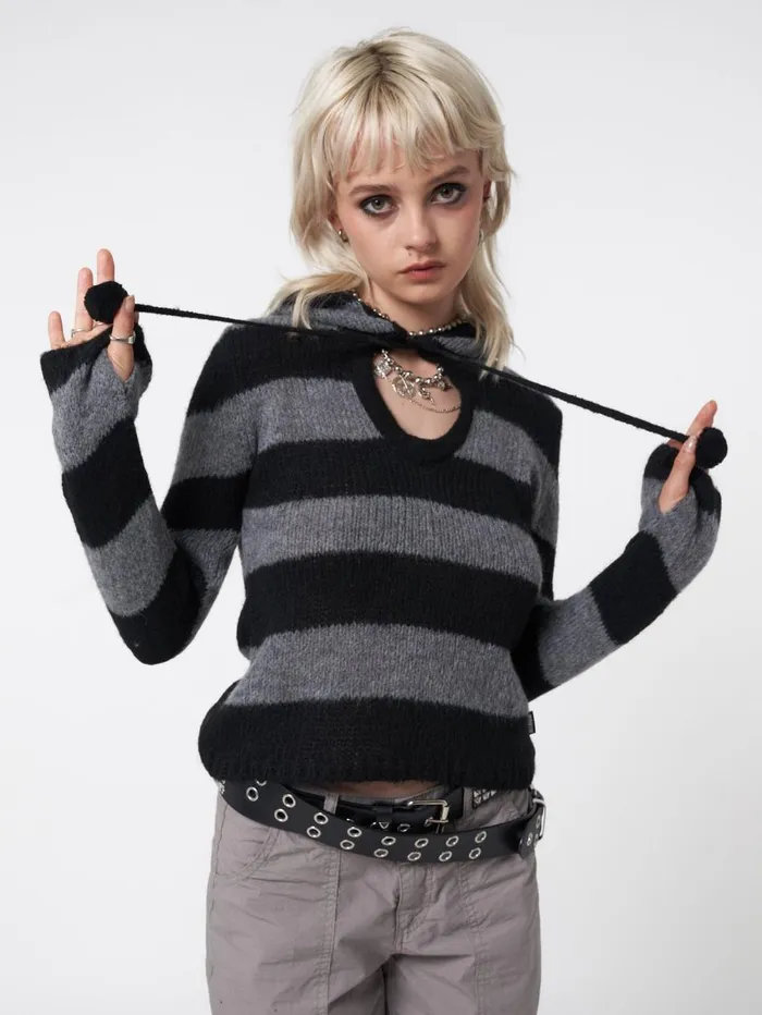 Women Minga London Sweaters and Hoodies Smoke Stripes Knitted Hoodie