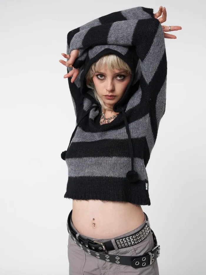 Women Minga London Sweaters and Hoodies Smoke Stripes Knitted Hoodie