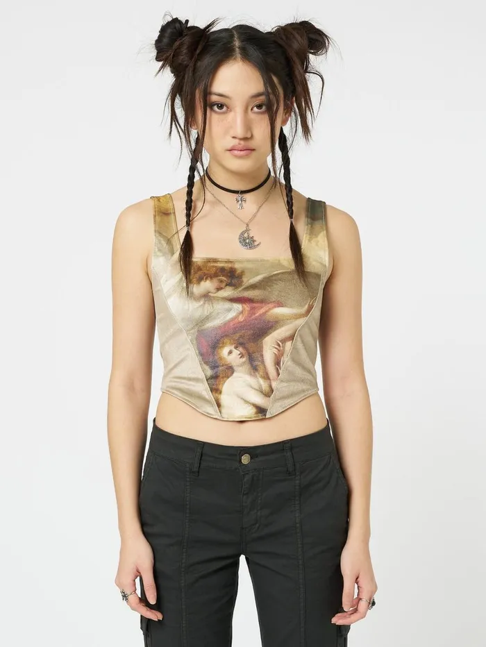 Women Minga London Tops and TShirts Alpine Gold Velvet Corset Crop Top