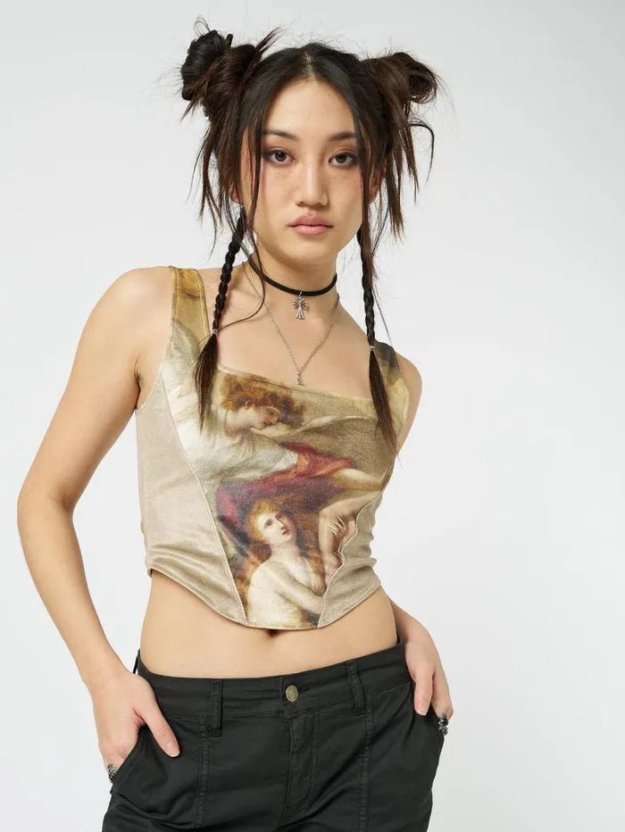 Women Minga London Tops and TShirts Alpine Gold Velvet Corset Crop Top