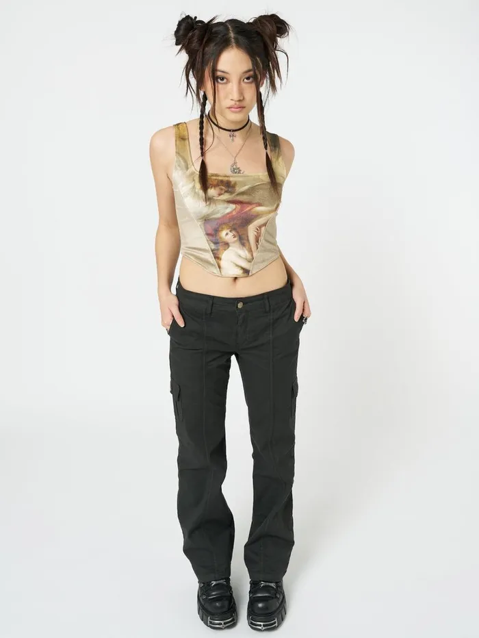 Women Minga London Tops and TShirts Alpine Gold Velvet Corset Crop Top
