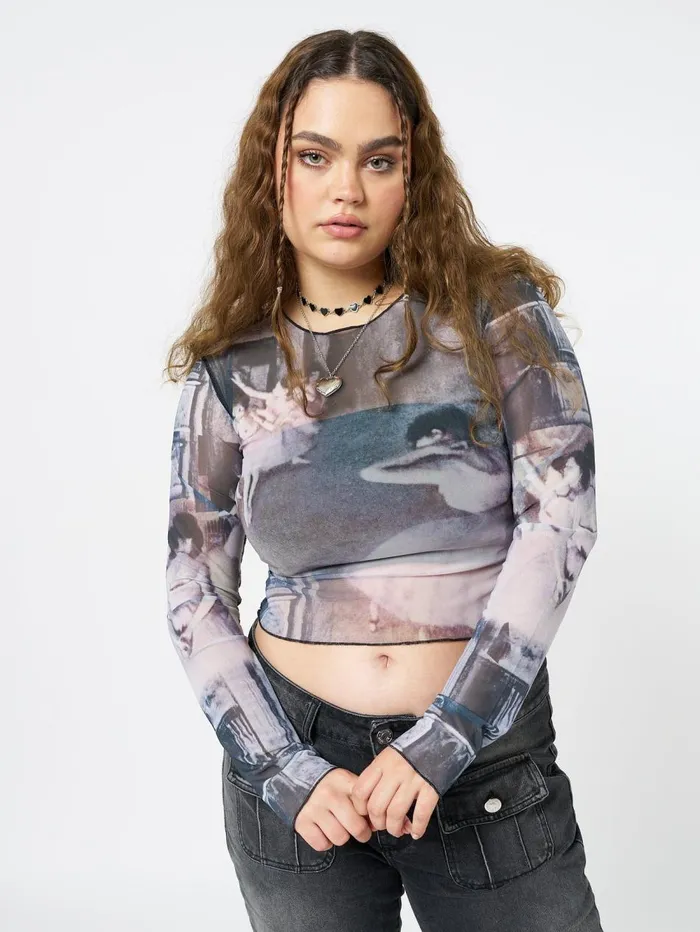 Women Minga London Tops and TShirts Midnight Dancing Long Sleeve Mesh Top