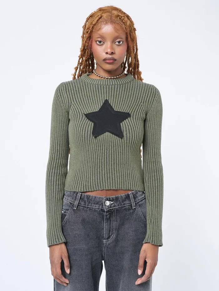 Women Minga London Tops and TShirts Star Green Chunky Knit Jumper