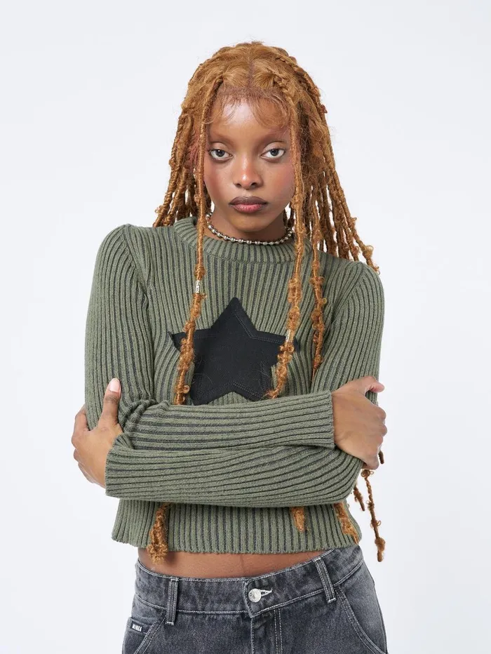 Women Minga London Tops and TShirts Star Green Chunky Knit Jumper