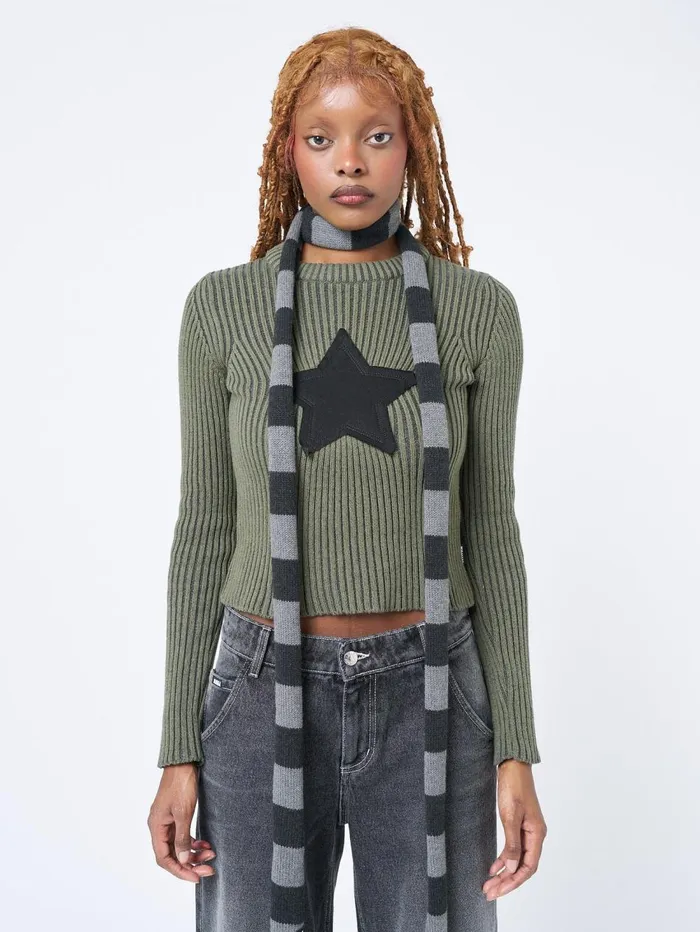 Women Minga London Tops and TShirts Star Green Chunky Knit Jumper