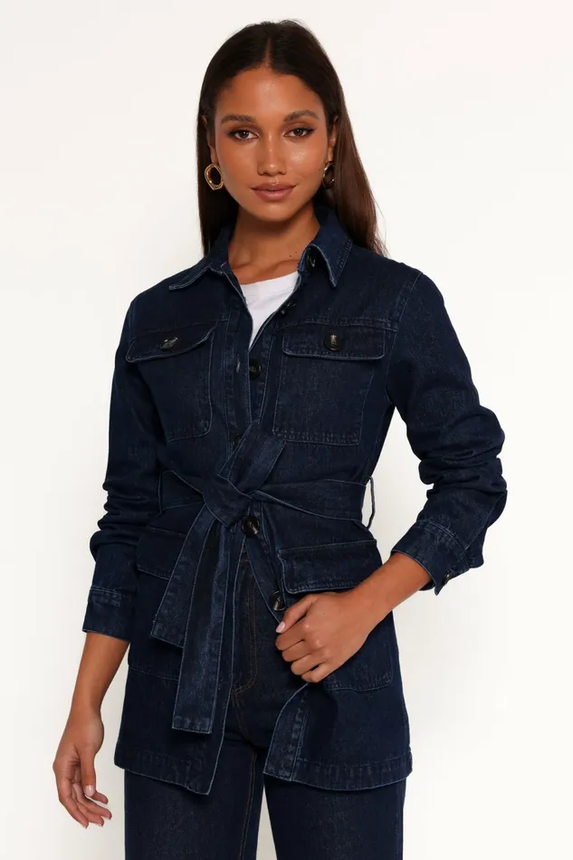 Women Nadine Tie Waist Button Front Jacket Denim Denim Petal and Pup