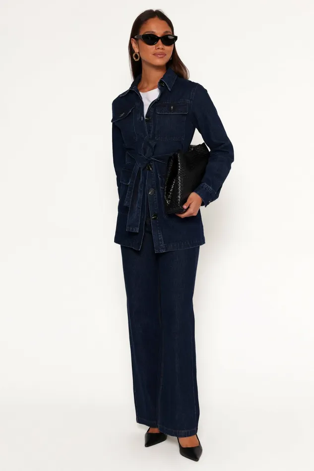 Women Nadine Tie Waist Button Front Jacket Denim Denim Petal and Pup