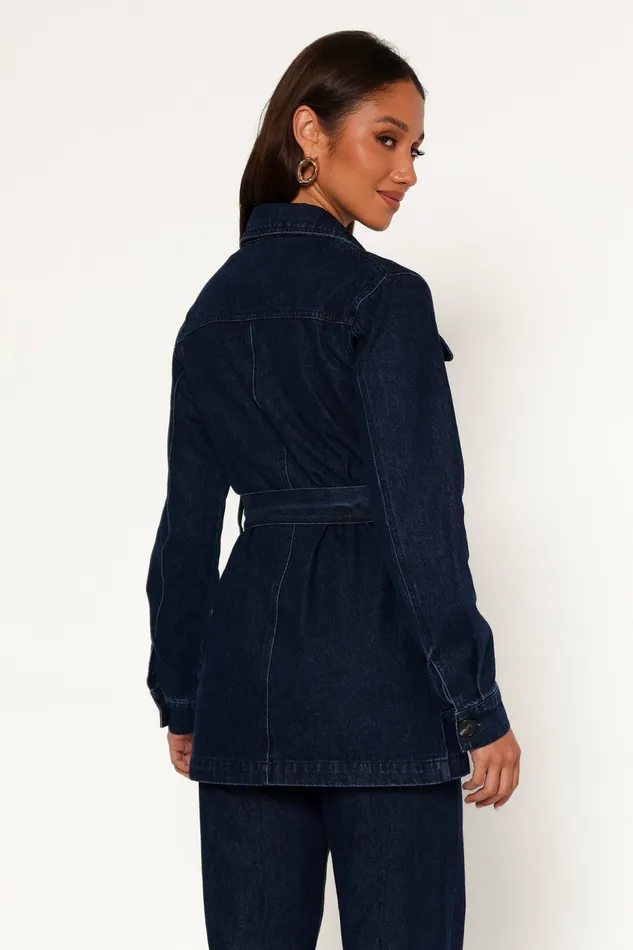 Women Nadine Tie Waist Button Front Jacket Denim Denim Petal and Pup
