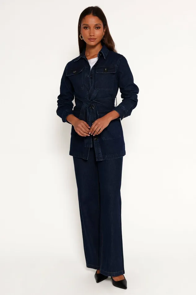 Women Nadine Tie Waist Button Front Jacket Denim Denim Petal and Pup