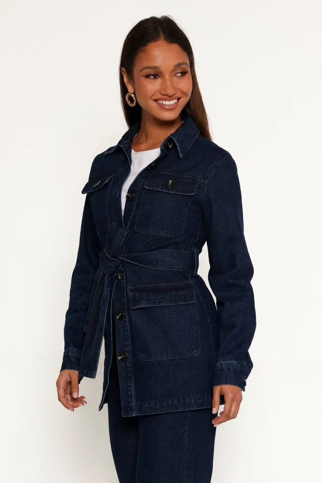 Women Nadine Tie Waist Button Front Jacket Denim Denim Petal and Pup