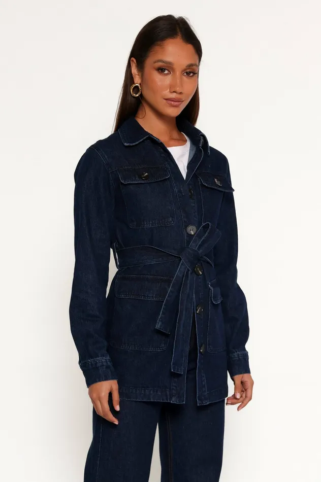 Women Nadine Tie Waist Button Front Jacket Denim Denim Petal and Pup