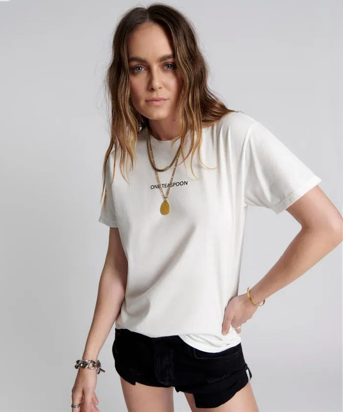 Women ONE TEASPOON LOGO CREW NECK TEE WHITE One Teaspoon Tees and Tanks