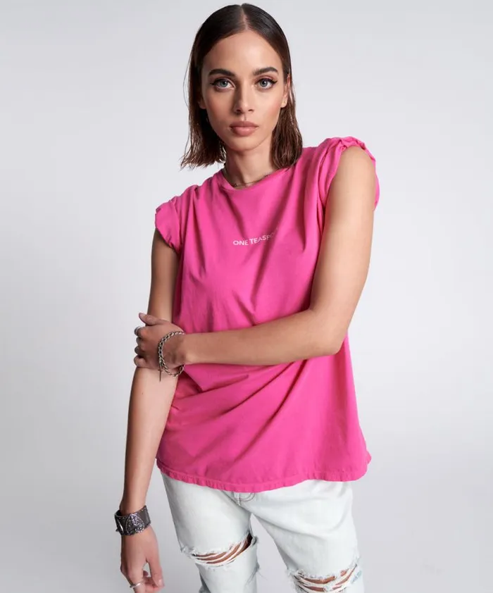 Women ORGANIC FLURO PINK ONETEASPOON LOGO UNISEX TEE One Teaspoon Tees and Tanks
