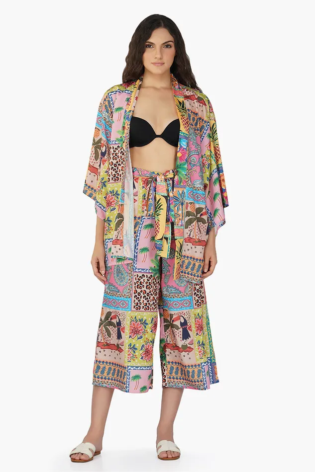 Women Pants America and Beyond Macaw Pineapple Button Up Pants