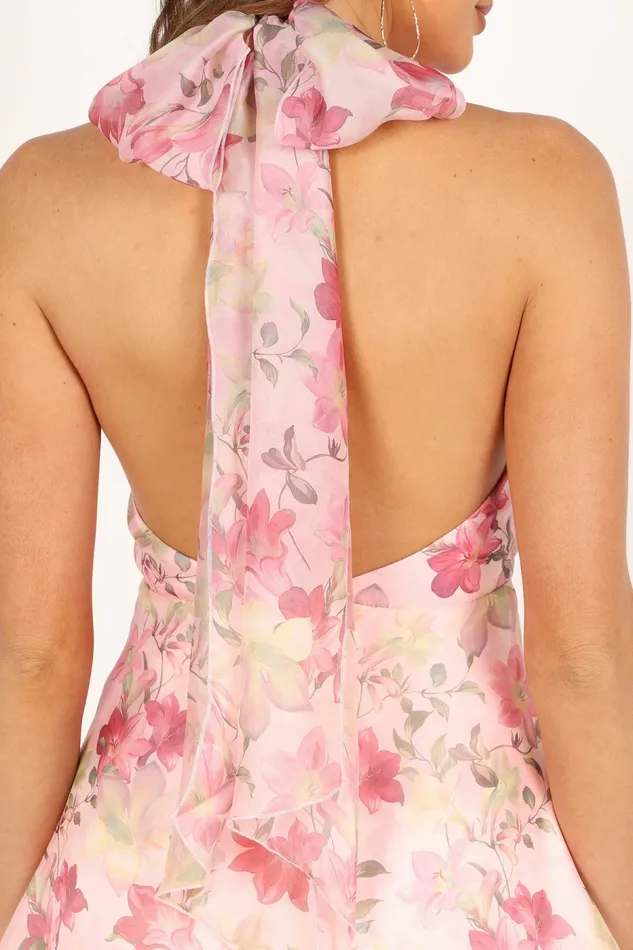 Women Petal and Pup Gardenia Halter Mini Dress Pink Floral Floral Dresses