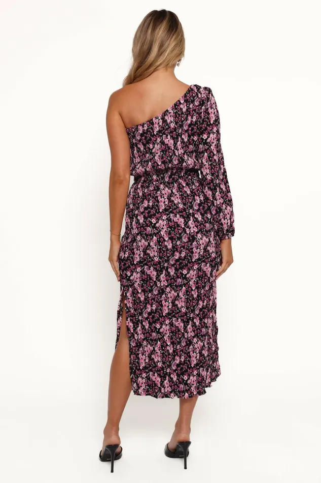 Women Petal and Pup Pontee One Shoulder Pleated Midi Dress BlackPurple Fall Dresses