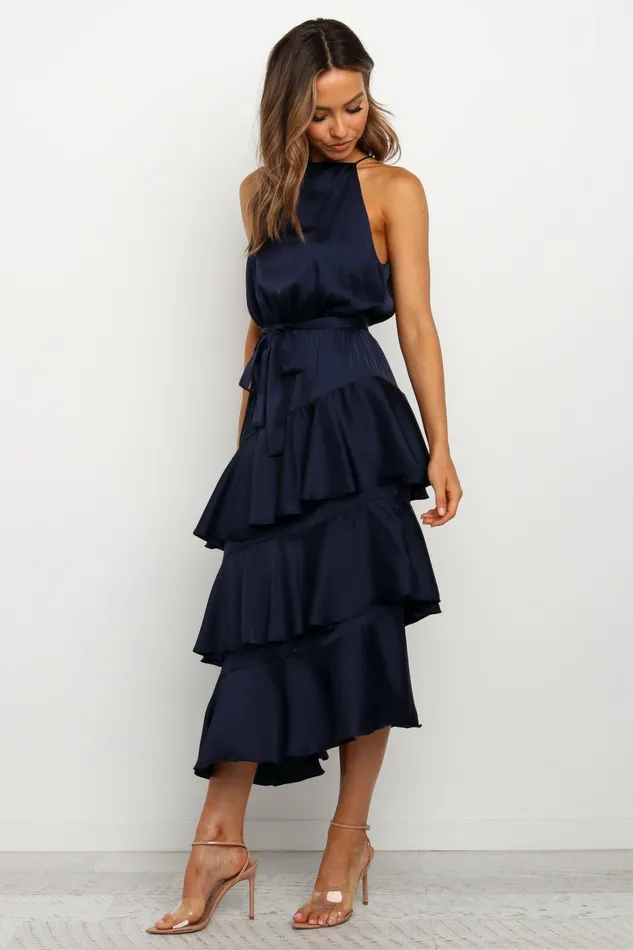 Women Petal and Pup Seychelle Dress Navy Satin Dresses