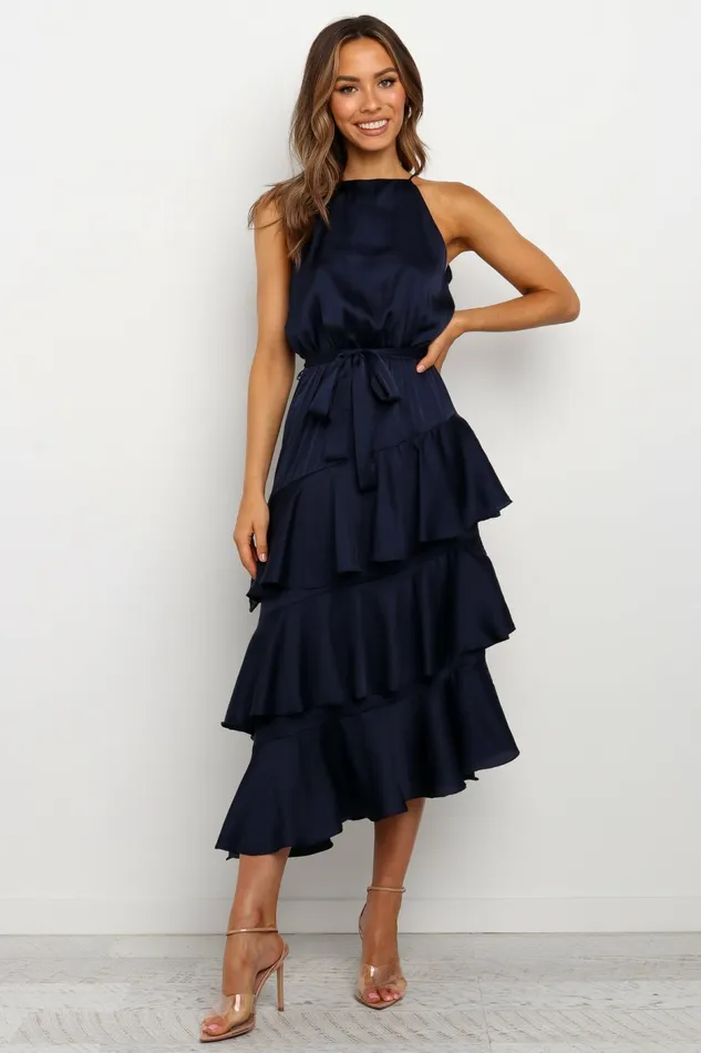 Women Petal and Pup Seychelle Dress Navy Satin Dresses