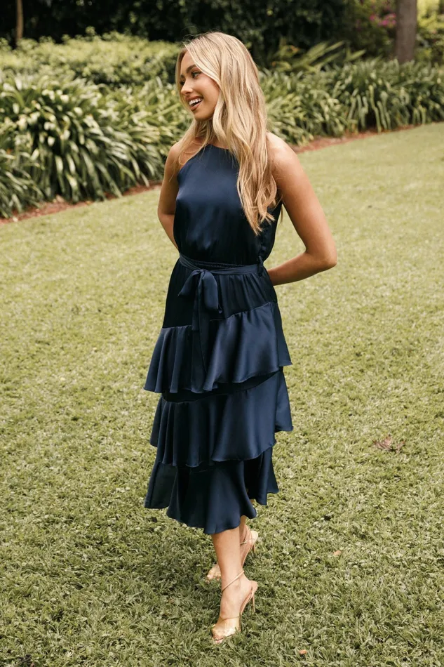 Women Petal and Pup Seychelle Dress Navy Satin Dresses