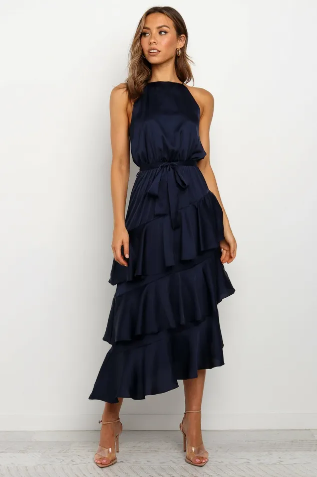 Women Petal and Pup Seychelle Dress Navy Satin Dresses
