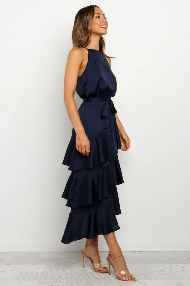 Women Petal and Pup Seychelle Dress Navy Satin Dresses