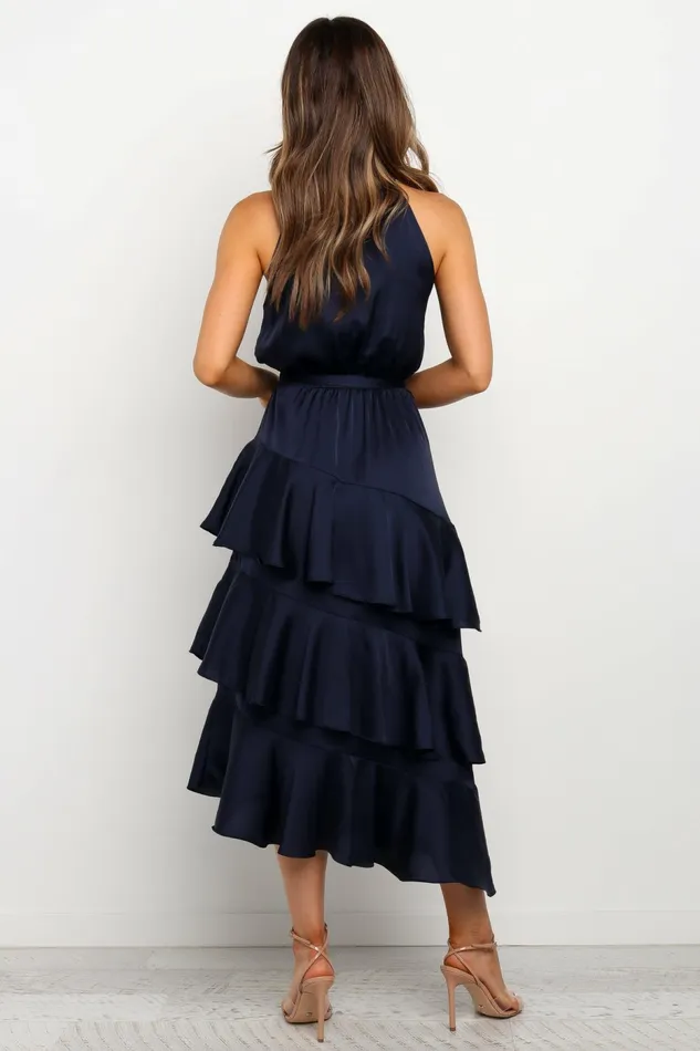 Women Petal and Pup Seychelle Dress Navy Satin Dresses