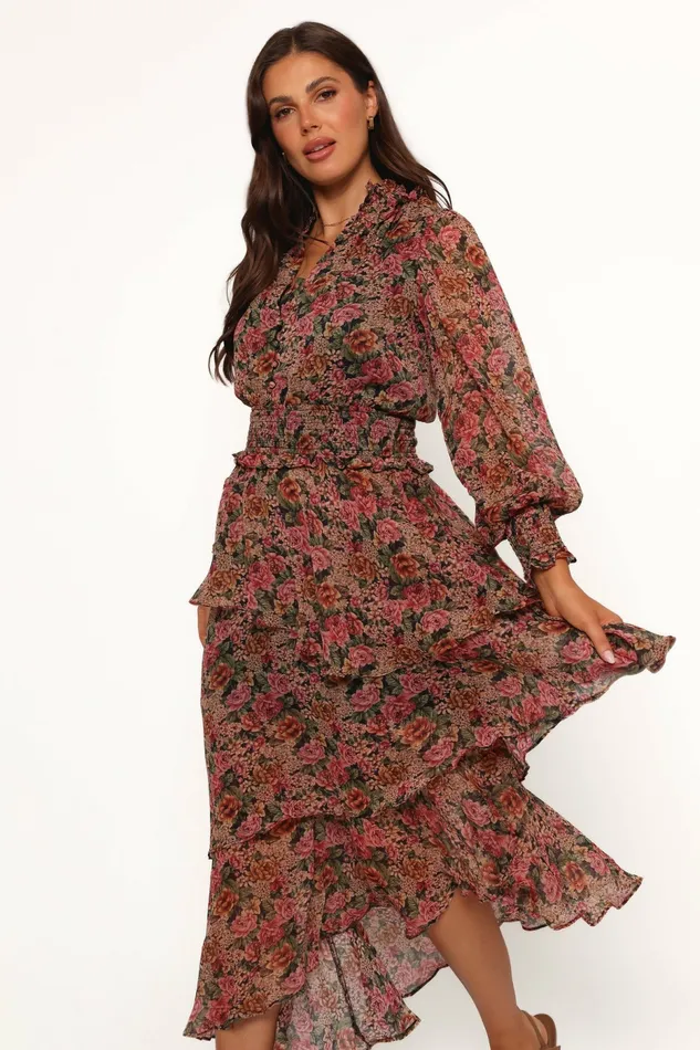 Women Petal and Pup Vivian Midi Dress RoseBlack Winter Dresses