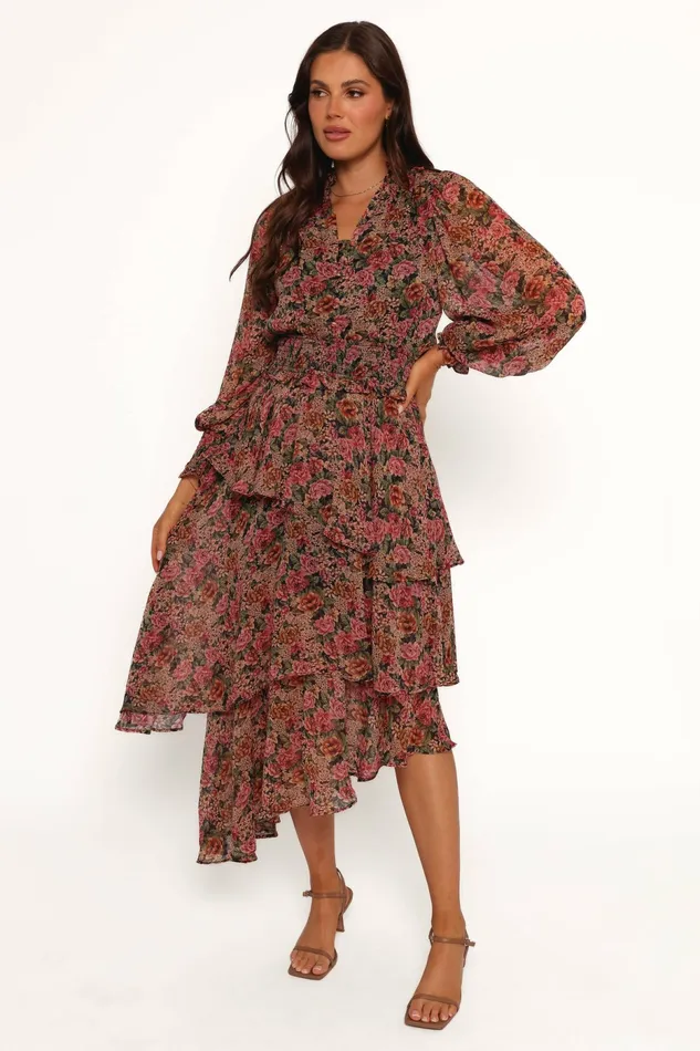 Women Petal and Pup Vivian Midi Dress RoseBlack Winter Dresses