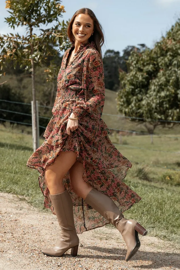 Women Petal and Pup Vivian Midi Dress RoseBlack Winter Dresses