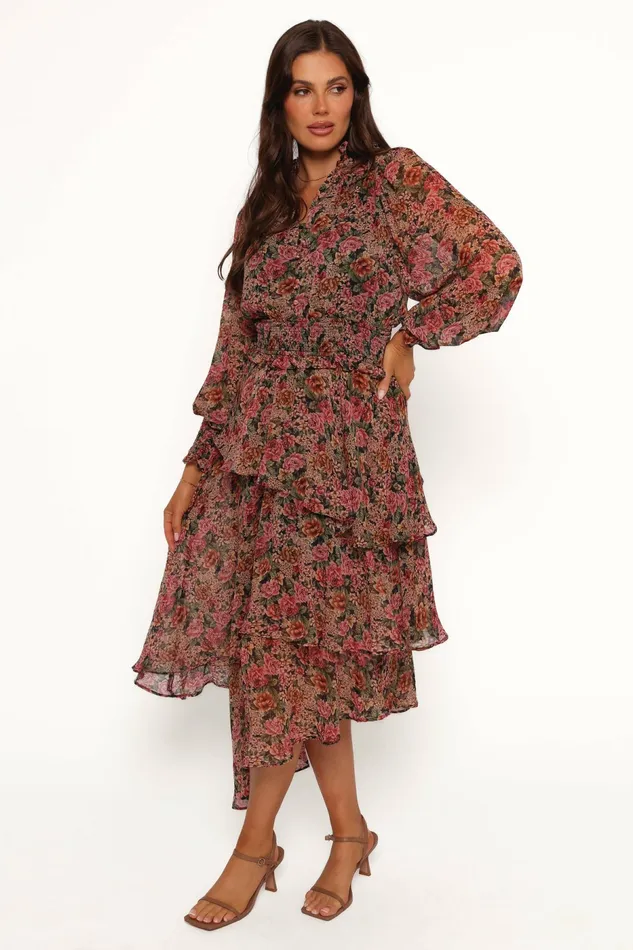 Women Petal and Pup Vivian Midi Dress RoseBlack Winter Dresses