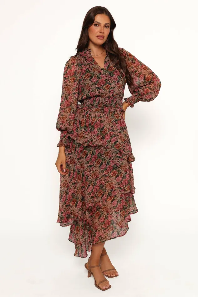 Women Petal and Pup Vivian Midi Dress RoseBlack Winter Dresses