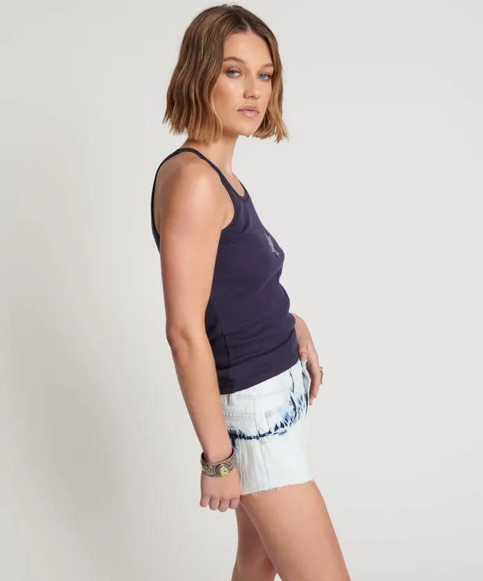 Women PETROL BOWER BIRD RIBBED TANK TOP One Teaspoon Tees and Tanks