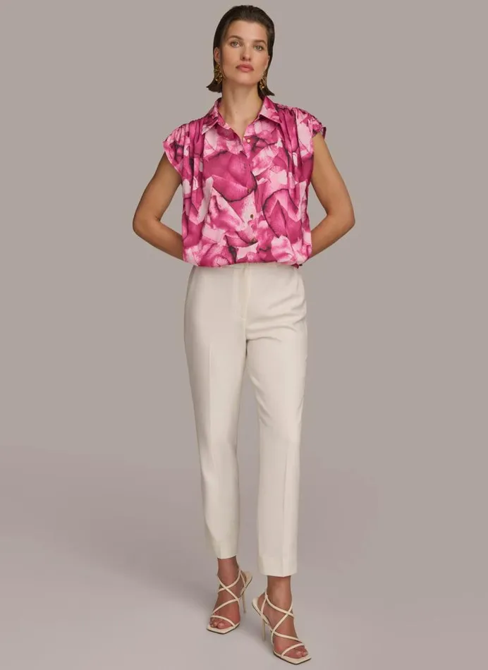 Women PRINT CINCHED SHOULDER BLOUSE Cactus Flower Donna Karan New York Sweaters And Tops Women PRINT CINCHED SHOULDER BLOUSE Cactus Flower Donna Karan New York Sweaters And Tops