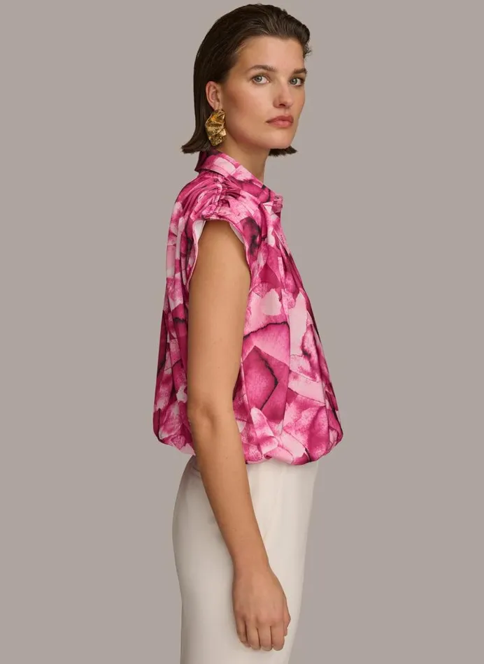 Women PRINT CINCHED SHOULDER BLOUSE Cactus Flower Donna Karan New York Sweaters And Tops Women PRINT CINCHED SHOULDER BLOUSE Cactus Flower Donna Karan New York Sweaters And Tops