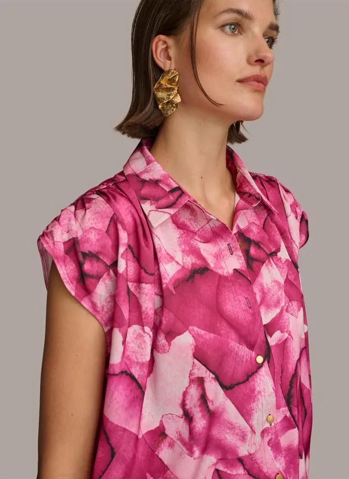 Women PRINT CINCHED SHOULDER BLOUSE Cactus Flower Donna Karan New York Sweaters And Tops Women PRINT CINCHED SHOULDER BLOUSE Cactus Flower Donna Karan New York Sweaters And Tops