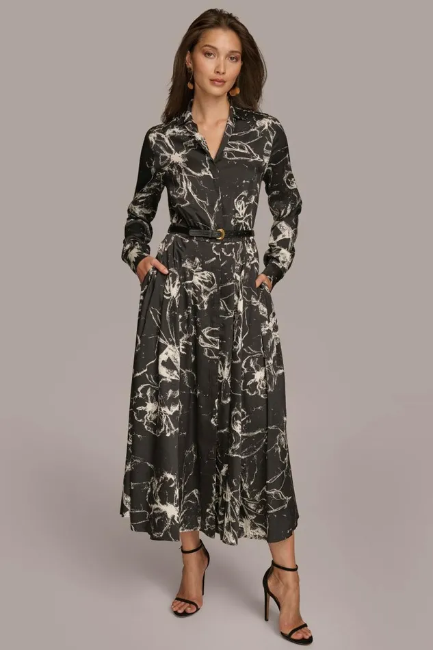 Women PRINTED SHIRT DRESS WITH BELT Black Donna Karan New York Dresses And Jumpsuits Women PRINTED SHIRT DRESS WITH BELT Black Donna Karan New York Dresses And Jumpsuits