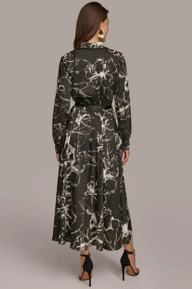 Women PRINTED SHIRT DRESS WITH BELT Black Donna Karan New York Dresses And Jumpsuits