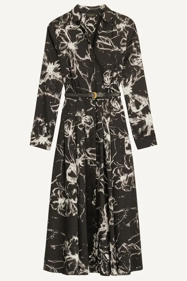 Women PRINTED SHIRT DRESS WITH BELT Black Donna Karan New York Dresses And Jumpsuits