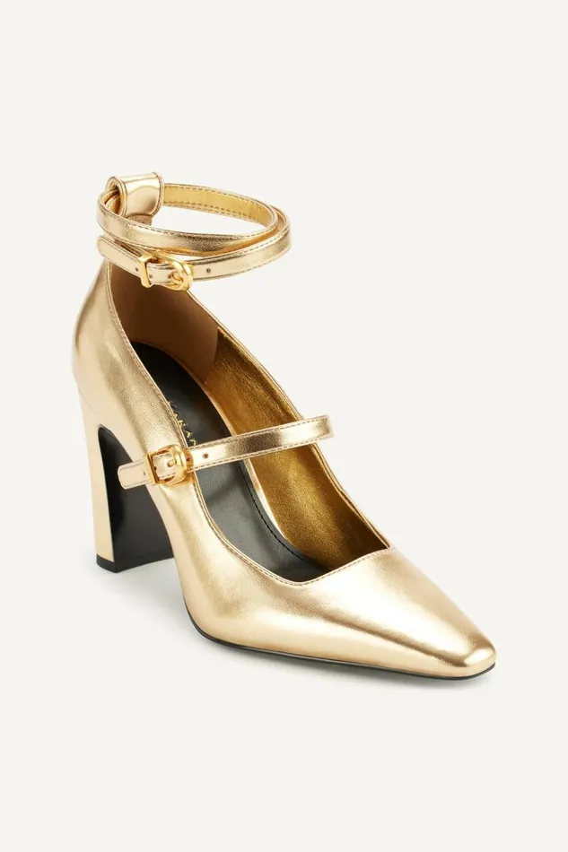 Women PRYCE STRAPPY HIGH PUMP HEEL Gold Donna Karan New York Heels And Wedges