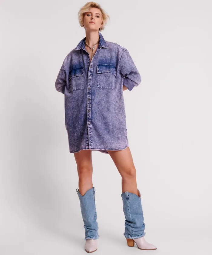 Women PURPLE RAIN NIXIE DENIM SHIRT DRESS One Teaspoon Denim Dresses