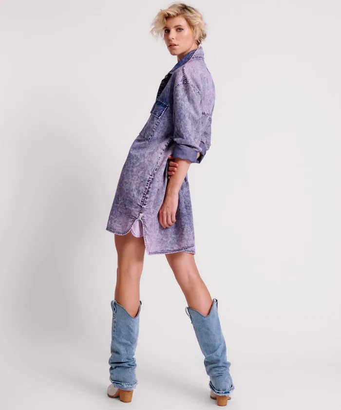 Women PURPLE RAIN NIXIE DENIM SHIRT DRESS One Teaspoon Denim Dresses