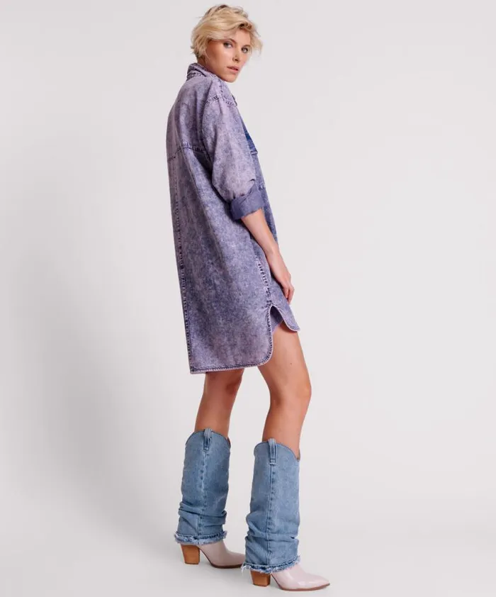 Women PURPLE RAIN NIXIE DENIM SHIRT DRESS One Teaspoon Denim Dresses