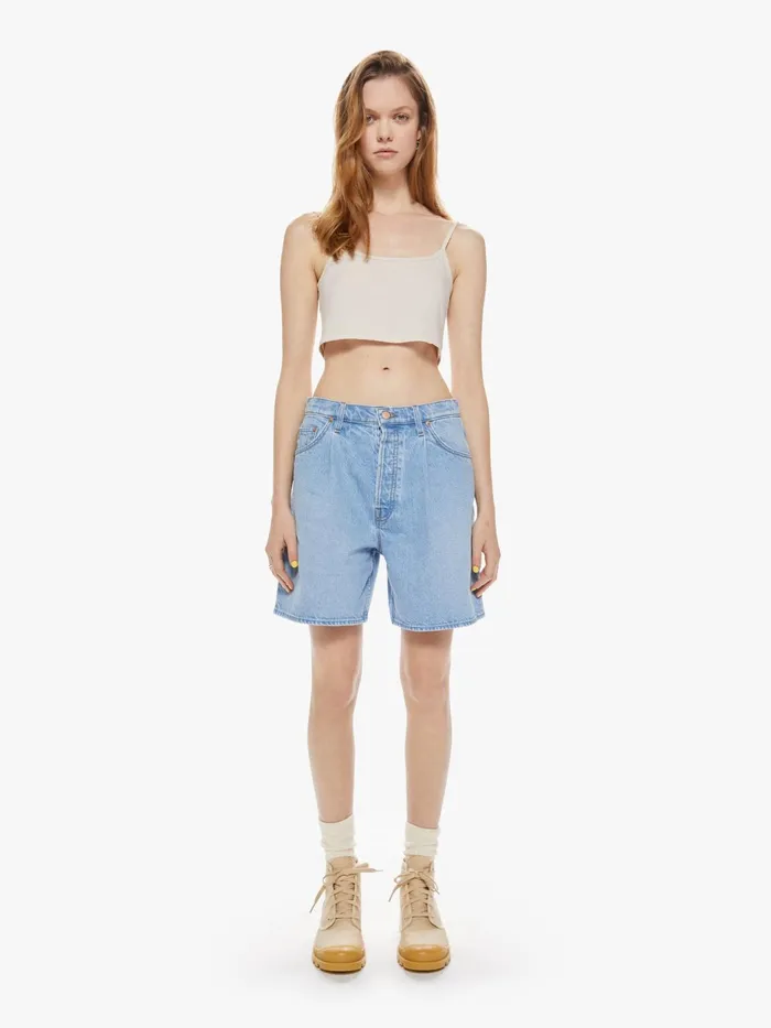Women Relaxed Mother Denim SNACKS The Pleated Fun Dip Short Blue